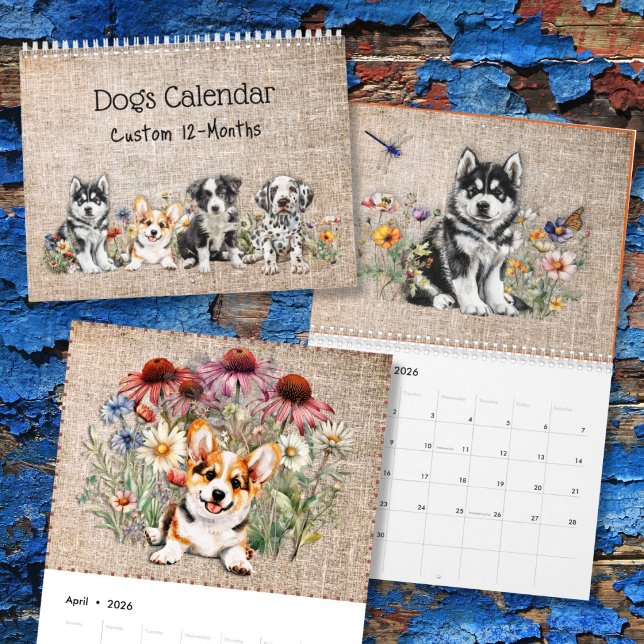 Calendário Dog Breeds in Wildflowers 12-Month Custom Year (Criador carregado)