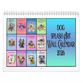 Calendário Dog Colourful Splash Art Wall Calendar 2026