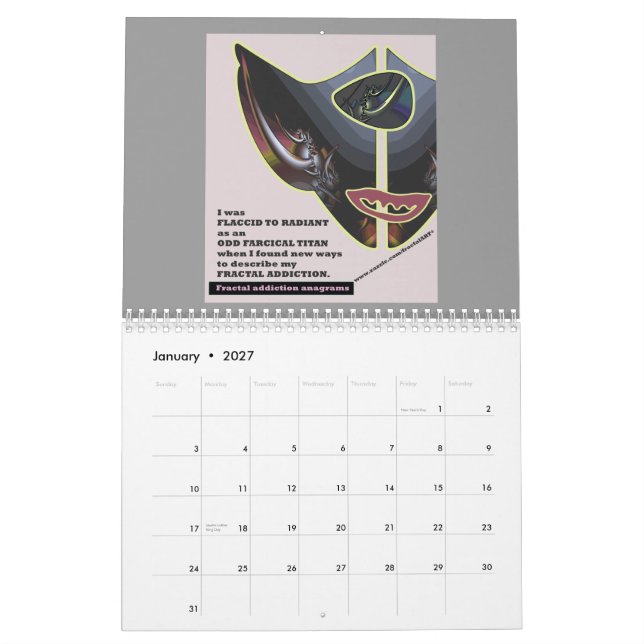Calendário dos anagramas 2008 do vício do Fractal (Jan 2027)