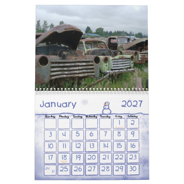 Calendário dos Carros Clássicos de Ferro Antigo (Jan 2027)