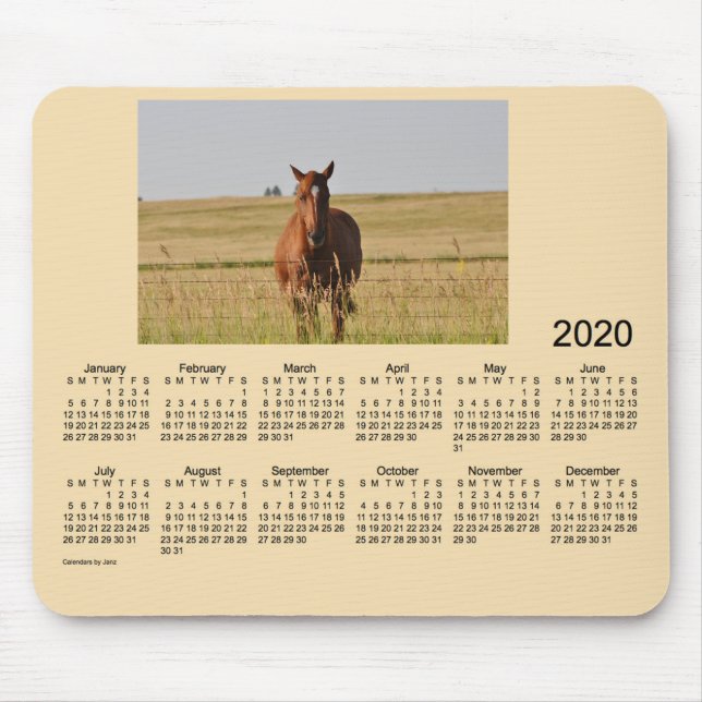 Calendário dos Cavalos de 2020 por Janz Mouse Pad (Frente)