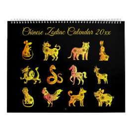 Calendário Dourado Gradiente Chinês Zodiac Preto