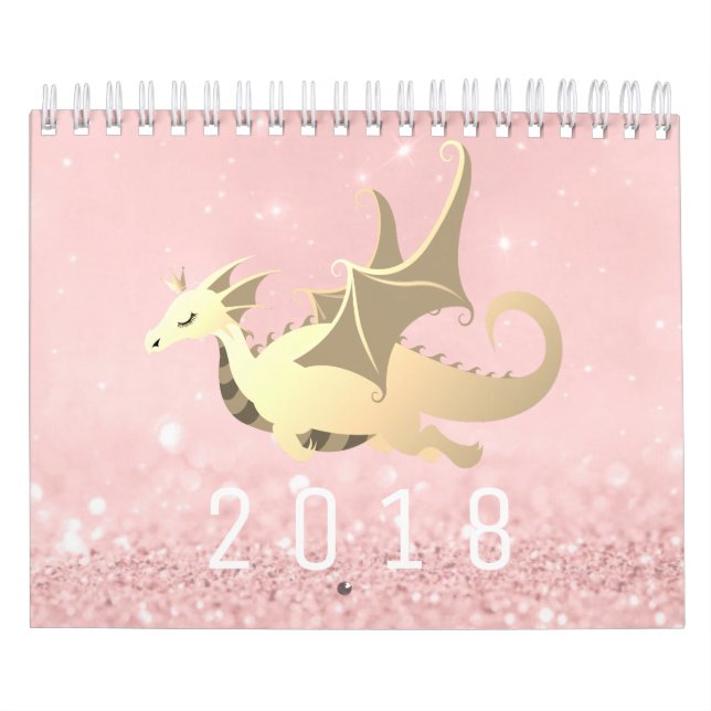 Calendário Dragão Doce, Bebê, Brilhante Rosa Dourado Pastel R (Capa)