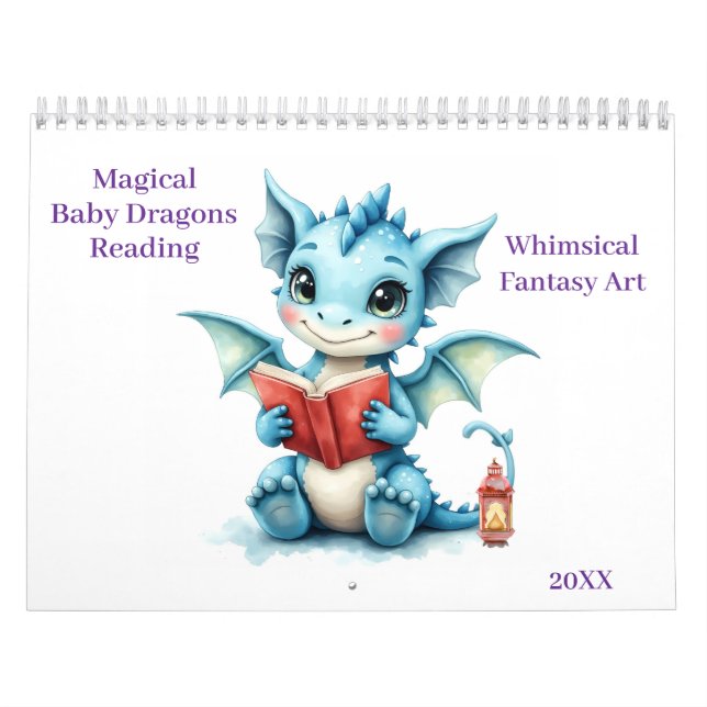 Calendário Dragões-Bebês Magos Lendo Arte Fantástica Whimsica (Capa)