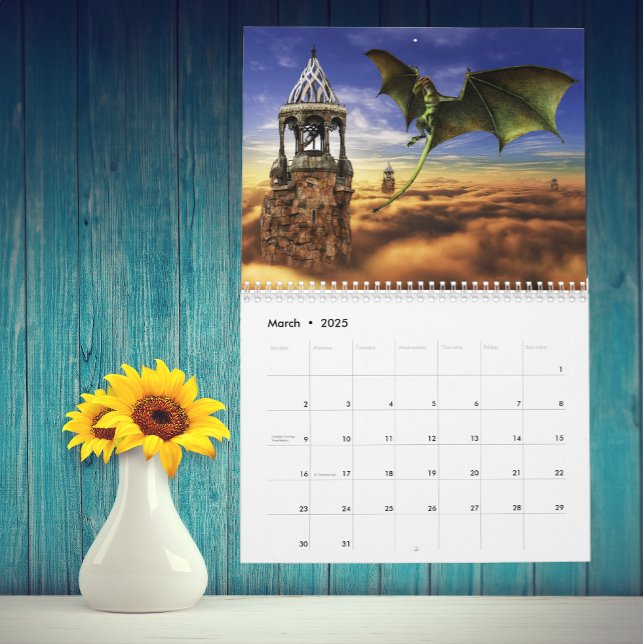 Calendário Dragon Fantasy Art Escolha qualquer ano (Criador carregado)