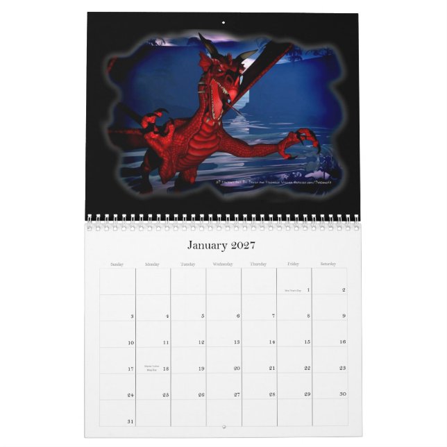 Calendário DragonCat Designs 2009 Dragões 3D (Jan 2027)