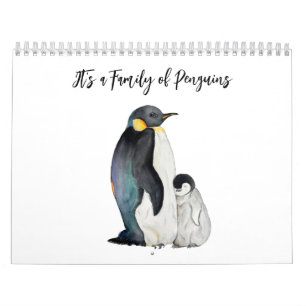 Calendário É uma família de pinguins desenhando aquarela