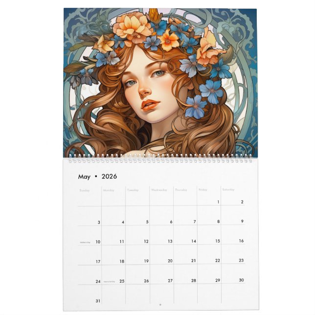 Calendário Elegância Encantadora: Art Nouveau Girls (Maio 2026)