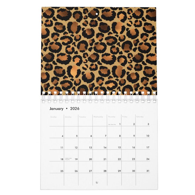 Calendário Elegant Brown Leopard Spots Wild Animal Glam (Jan 2026)
