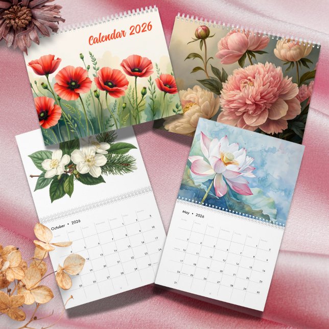 Calendário Elegant Vibrant  Watercolor Botanical 2026 (Criador carregado)