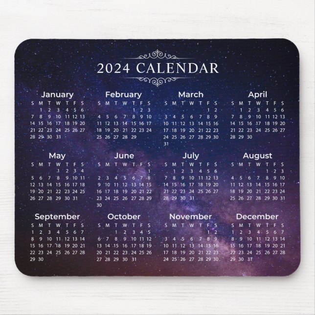 Calendário Elegante 2024 na Via Látea | Mousepad (Frente)