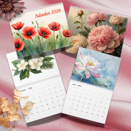 Calendário Elegante Aquarela Botânica Vibrante 2026