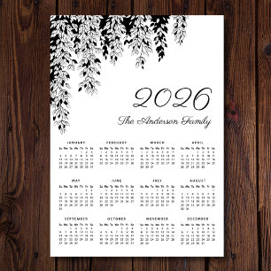 Calendário Elegante Bétula Chorona Preto Branco 20