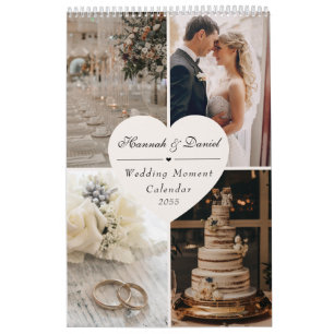 Calendário Elegante Colagem de Fotos de Recém-Casados no Casa