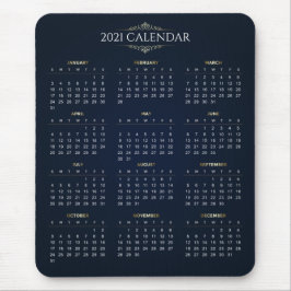 Calendário Elegante Dourado e Azul 2021 | Mousepad