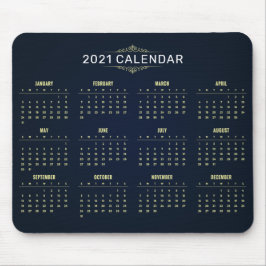 Calendário Elegante Dourado e Azul 2021 | Mousepad