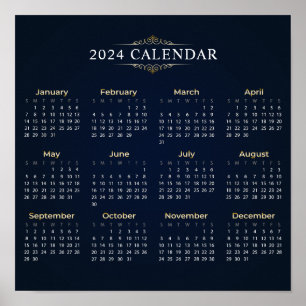 Calendário Elegante Dourado e Azul 2024   POSTER