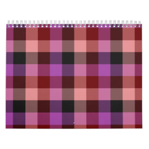 Calendário Elegante padrão xadrez contínuo em vermelho e amei