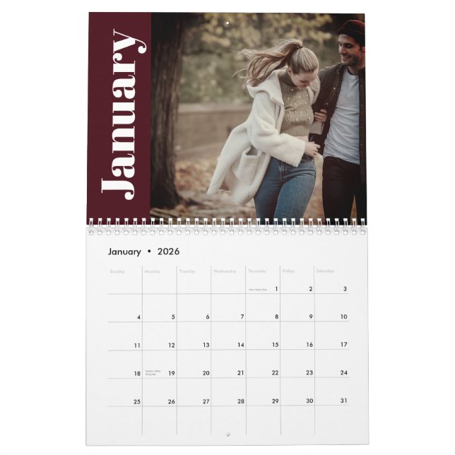 Calendário Elegante Personalizado da Família Na moda e Modern (Jan 2026)