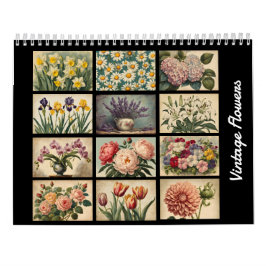 Calendário Elegante Vintage Natureza Botânica Floral Calendár