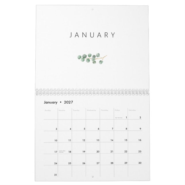 Calendário Elegante Watercolor Eucalyptus (Jan 2027)