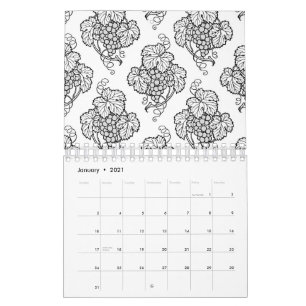Calendário Elegantes Cachos de Uva Preta e Branca Amante de V