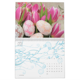 Calendário Elegantes Flores Florais de Tulipa e Rosa Fotograf