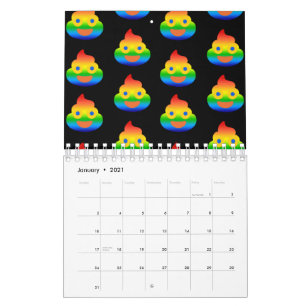 Calendário Emoji de Cocô Engraçado Arco-íris de Cores Face So