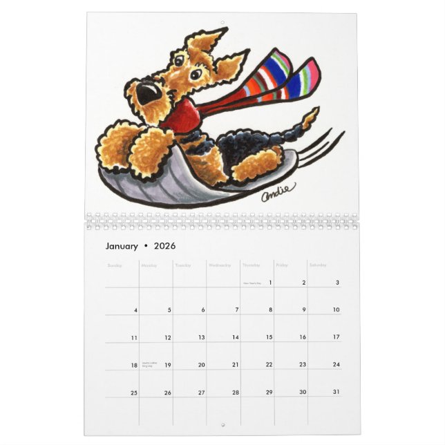 Calendário Engraçado Cartoons do Lover Cachorro Calender pela (Jan 2026)
