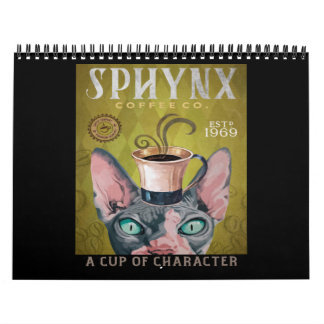 Calendário Engraçado Sphynx Cat Coffee Co. A Xícara De Person