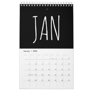 Calendário Escrita em Roteiro Preto e Branco 2026