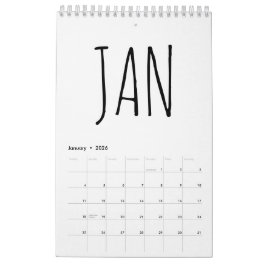 Calendário Escrita Simples em Preto e Branco
