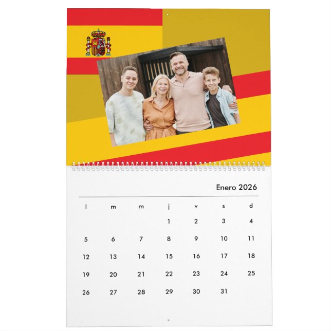 Calendário Espanha | Adicione a sua foto à bandeira espanhola (Jan 2026)