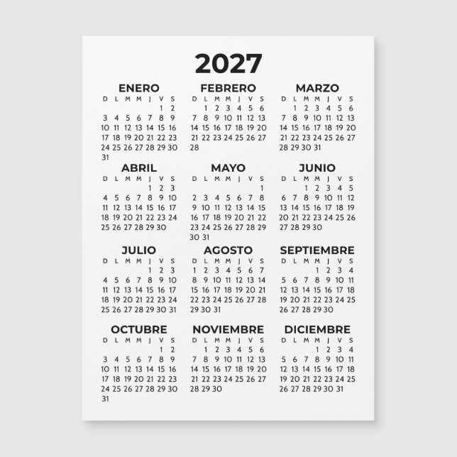 Calendário Espanhol Magnético Minimalista Simples  (Frente)