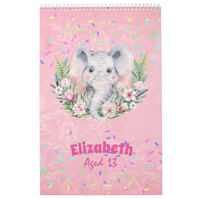 Calendário Esprinkles Elephant Boho Floral Girls NOMEADAS Gif (Capa)