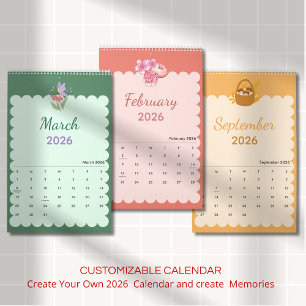 Calendário Estações Kawaii Coloridas Todos os Meses