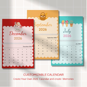 Calendário Estações Kawaii Coloridas Todos os Meses