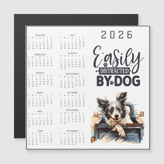 Calendário Facilmente Distraído Por Cachorro (Frente/Verso)