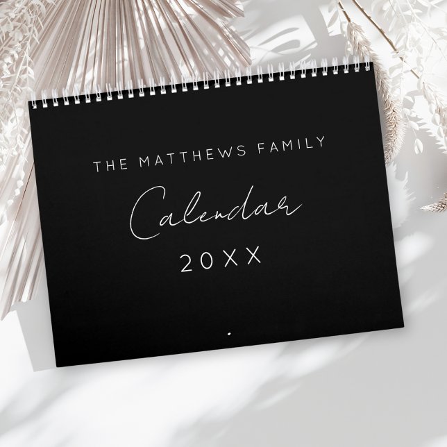 Calendário Família 2025 Preta de Script Simples Minimalista (Criador carregado)