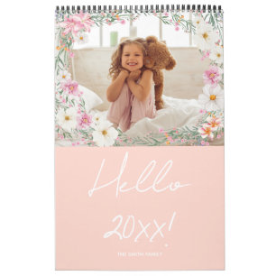 Calendário Família de Fotos Personalizadas Floral Feminina