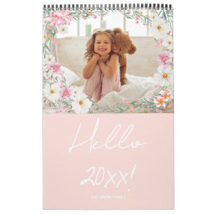 Calendário Família de Fotos Personalizadas Floral Feminina