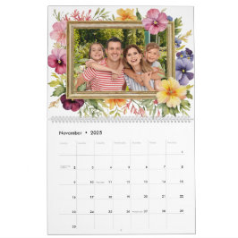 Calendário Família Personalizada Foto Colorido Floral