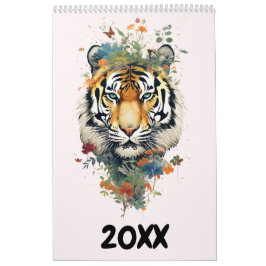 Calendário Fantasy animais selvagens floridos aquarela ano no