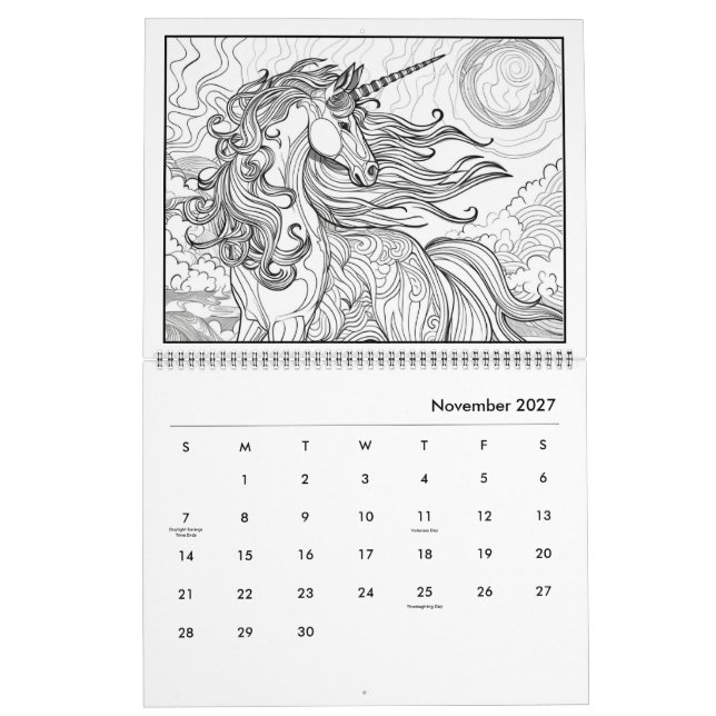 Calendário Fantasy Horse Coloring Calendar (Nov 2027)