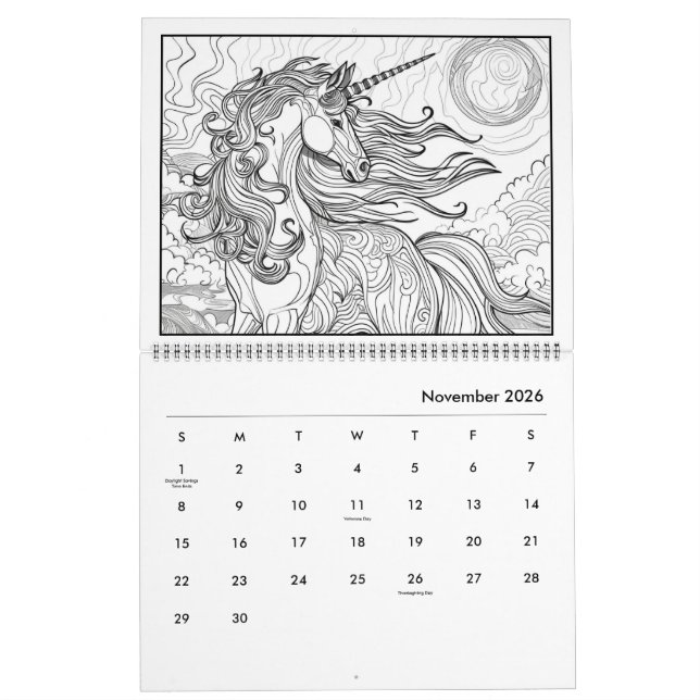 Calendário Fantasy Horse Coloring Calendar (Nov 2026)