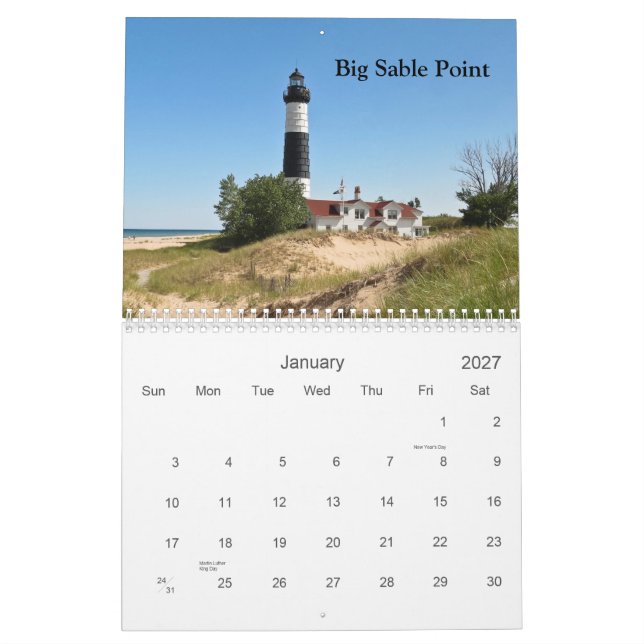 Calendário Faróis do Lago Michigan (Jan 2027)