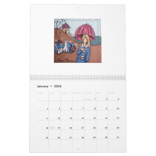 Calendário feito com desenhos animados do ponto (Jan 2026)