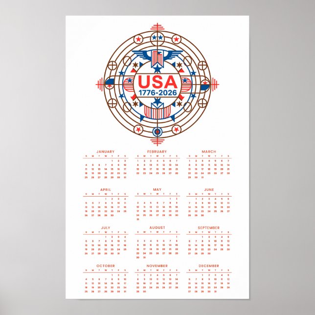 Calendário Feliz Aniversário EUA 250 Poster (Frente)