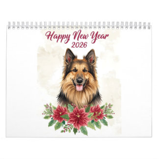 Calendário Feliz Ano Novo 2026 Arte de Cachorro