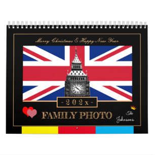 Calendário feliz ano novo 2026, British Flag, Big Ben UK